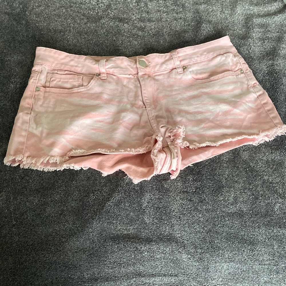 Pink and White Jean Shorts